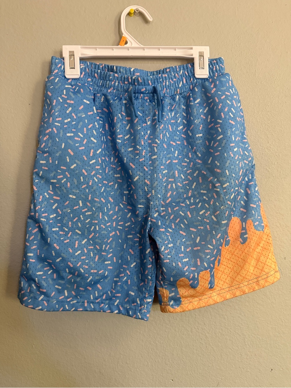 ID threads Blue Sprinkle Shorts with Orange Drip Accent
